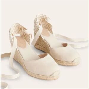 Boden Made In Spain Lace Up Espadrille Wedge In Cream Size 40 Or 9